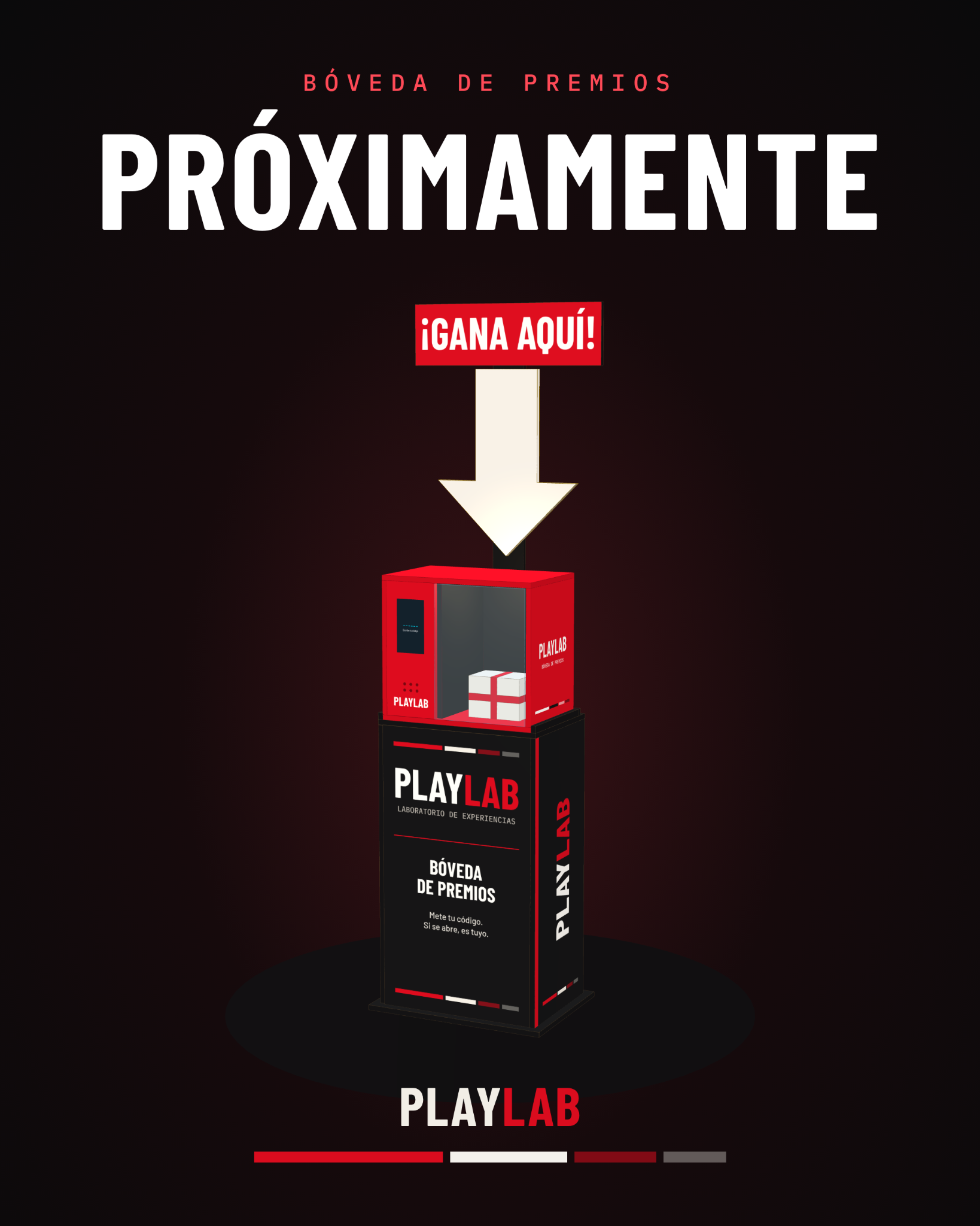 Imagen de referencia de Prize Vault, una bóveda de premios PlayLab en negro y rojo